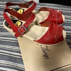 Red Swedish Hasbeens Peep Toe High Sandals - Discontinued Style